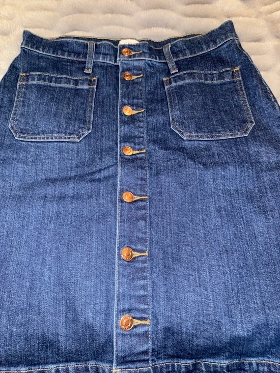 J. Crew High-Rise Dark Blue Denim Pencil Skirt with Front Buttons - Picture 11 of 14